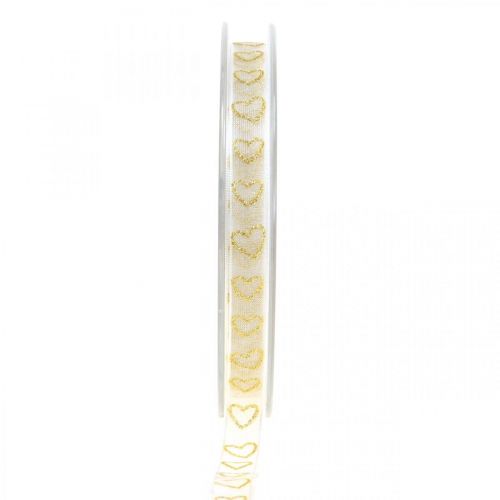 Deco nauha valkoinen lahja nauha sydän kulta glitter 10mm 20m