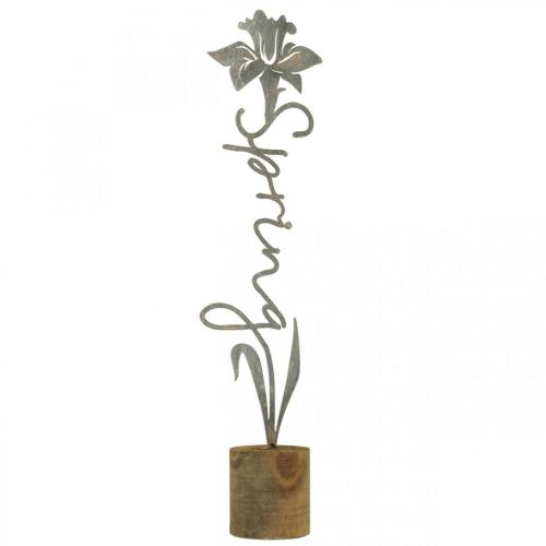 Metallinen koristekukka puinen jalusta kirjain Spring 6x9.5x39.5cm