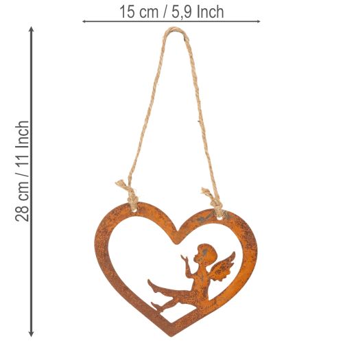 Koristeelliset metalliset riippuvat koristeet, ruosteinen viimeistely, sydämenmuotoinen enkelikuvio, Ø15 cm, 6 kpl | Floristik24.fi