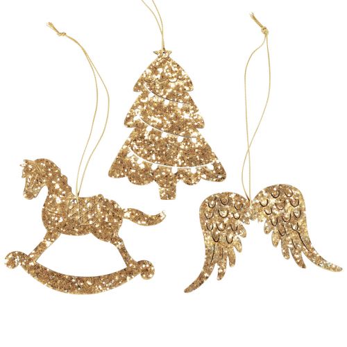 Floristik24 Deco ripustin puinen kulta glitter joulukuusi koriste 10cm 6kpl