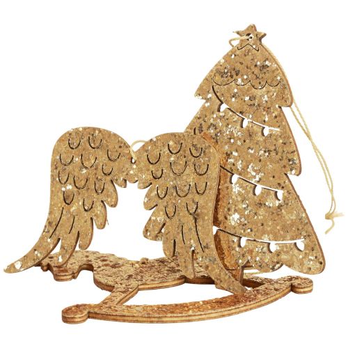 kohteita Deco ripustin puinen kulta glitter joulukuusi koriste 10cm 6kpl