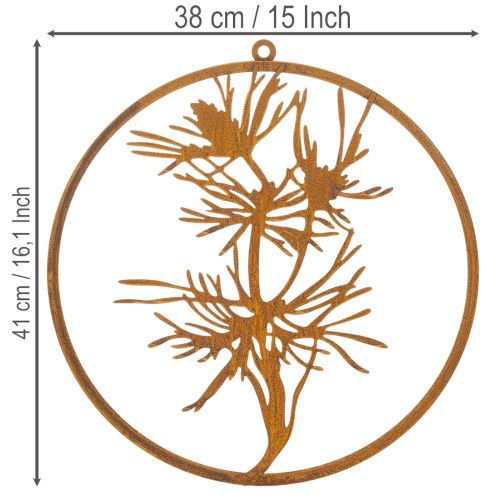 Koristeellinen metallirengas, sään kuluttama terässeinäkoriste, männynoksa, Ø38cm | Floristik24.fi
