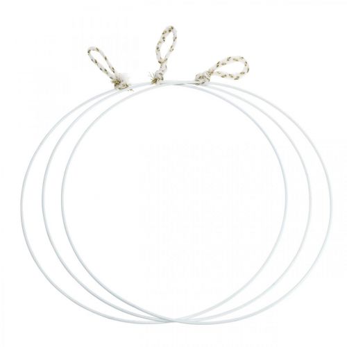Floristik24 Koristerengas metallivalkoinen ripustamiseen metallisormus Ø38cm 3 kpl