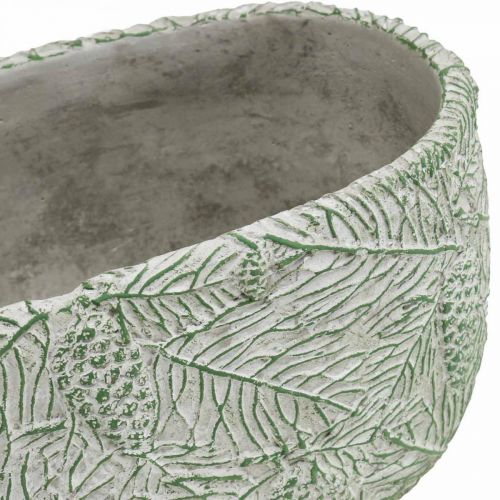 Floristik24 Koristekulho keraaminen soikea vihreä valkoinen harmaa kuusen oksia L22,5cm