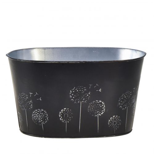 Floristik24 Koristekulho metallinen soikea musta hopea kukkia 20,5×12,5×12cm