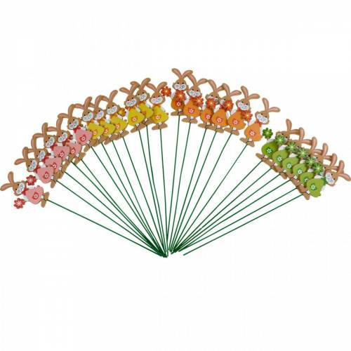 Floristik24 Koristetulppa Pääsiäispupu kukilla Pääsiäiskoristeet puiset puput tikussa 24 kpl