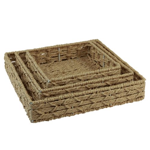 kohteita Koristeellinen tarjotin neliönmuotoinen kori metalli luonnollinen 30/25/20cm sarja 3