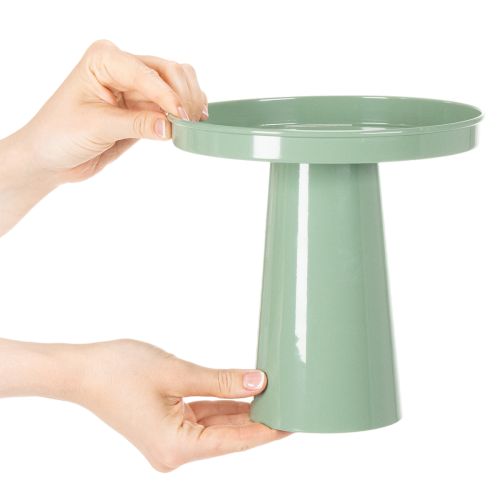 Koristeellinen metallilautanen, vihreä, pyöreä jalusta, kukka-asetelmien tarjotin, 20 cm | Floristik24.fi