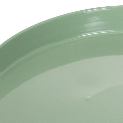 Koristeellinen metallilautanen, vihreä, pyöreä jalusta, kukka-asetelmien tarjotin, 20 cm | Floristik24.fi