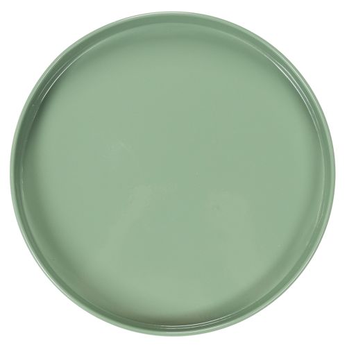 Koristeellinen metallilautanen, vihreä, pyöreä jalusta, kukka-asetelmien tarjotin, 20 cm | Floristik24.fi