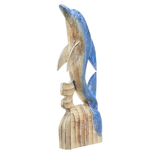 kohteita Delfiinihahmo merihenkinen puinen koristelu käsin veistetty sininen H59cm