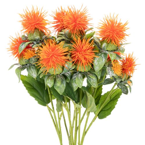 Keinotekoinen oranssi saflori tekokukkana maljakoihin ja koristeeksi, 55 cm, 4 kpl