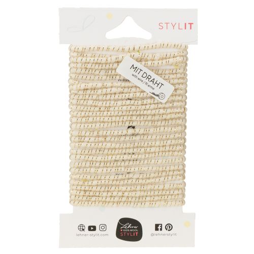 kohteita Valkoinen villanyöri kultaisella langalla 5m x 5mm koristeluun ja askarteluun