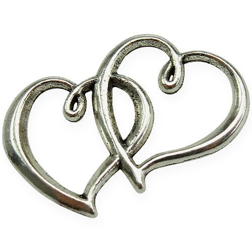 kohteita Kaksinkertainen sydän metalli hopea 3cm 50p