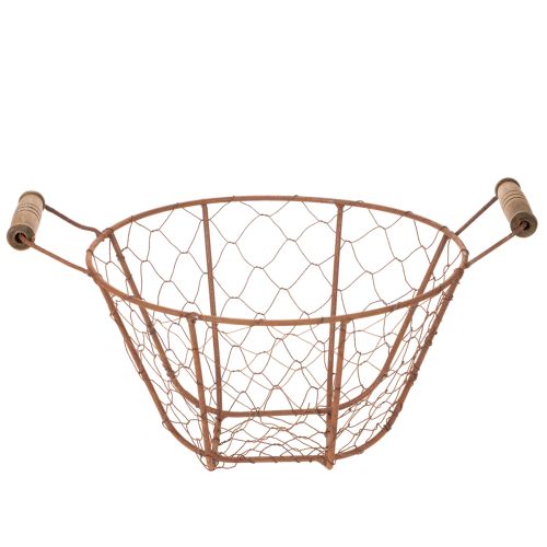 Vintage pyöreä metallikori puisilla kahvoilla, metallikori, ruosteenvärinen, Ø22cm | Floristik24.fi