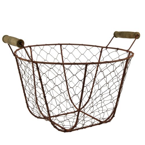 kohteita Pyöreä lankakori vintage-tyyliin kahvalla, ruosteenvärinen metallikori Ø26,5 cm
