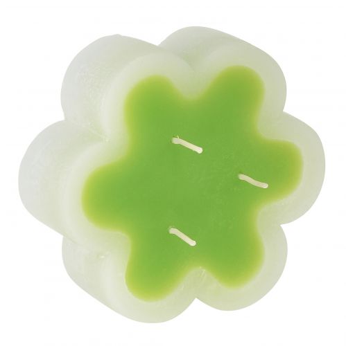 kohteita Kolmilankainen kynttilä vihreä valkoinen muotoinen kukka Ø11,5cm K4cm