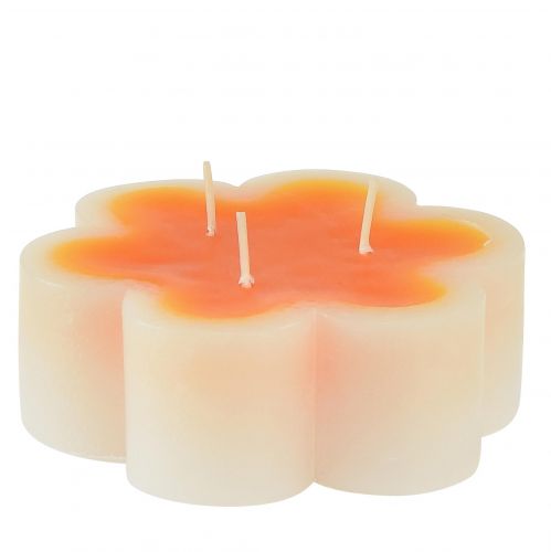 Kolmilankainen kynttilä valkoinen oranssi kukan muotoinen Ø11,5cm H4cm