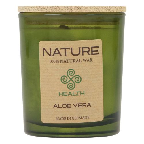 Tuoksukynttilä lasisessa luonnonvahakynttilä Aloe Vera 85×70mm