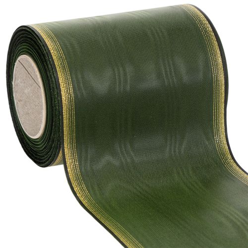 Elegantti tummanvihreä moiré-seppelenauha, 125 mm kultaisella helmireunuksella, surunauha, hääkoriste, rusettinauha ostaa | Floristik24.fi