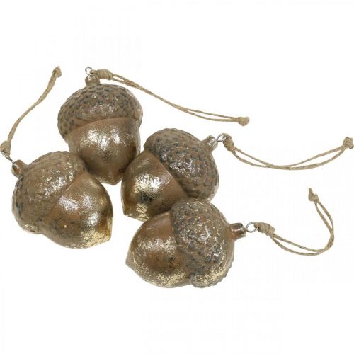 Koristeellinen riipus tammenterho, syksyn hedelmä, joulukuusen koristelu kultakoristeella H8cm Ø6cm 4kpl.