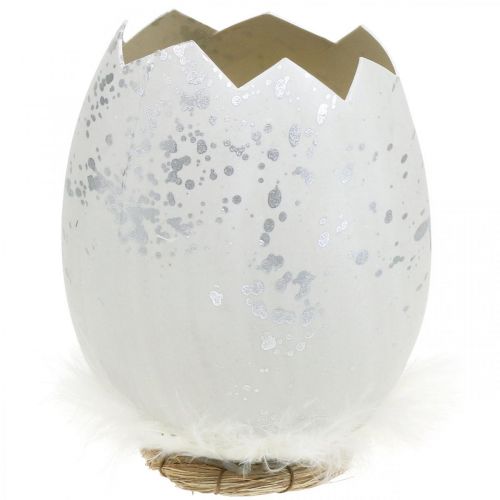 Floristik24 Koristemuna, munapuolikas koristeluun, pääsiäiskoristeet Ø10,5cm K14,5cm valkoinen, hopea 3kpl