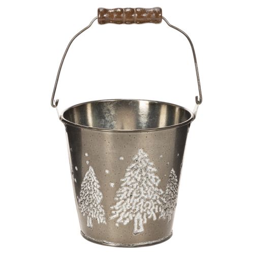 Koristeellinen ämpäri kuusilla ja puisella kahvalla, 13 cm