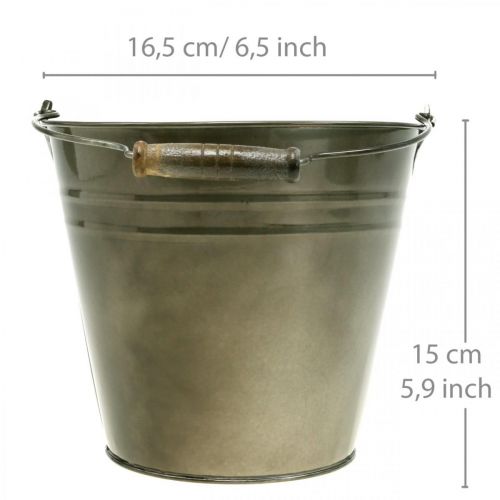 Floristik24 Koristeellinen ämpäri kahvalla, puutarhakoristeet, ruukku, metallisäiliö Ø16,5 cm H15 cm