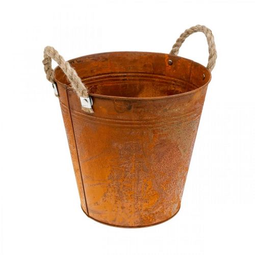 Istutuskone kahvoilla, kasvikulho, metalliastia ruostekoristeella Ø25cm H24cm | Floristik24.fi