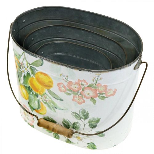 kohteita Metalliruukku vihreä-keltainen, kesäkoristeet, ämpäri kahvalla, Välimerellinen sitruunakuvio L28/22,5/cm K23/18/15cm