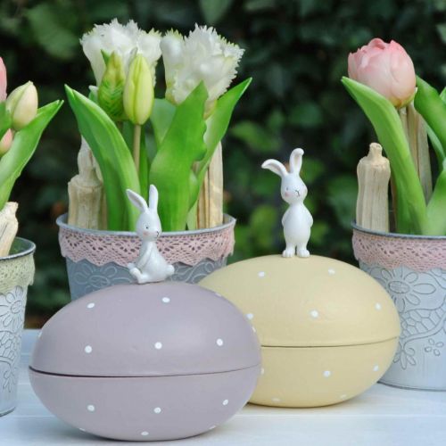 Floristik24 Pupu munalla, koristemuna täytettäväksi, pääsiäinen, koristelaatikko keltainen, violetti K17/16cm L15cm 2 kpl setti