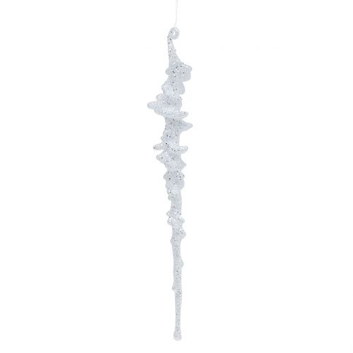Jääpuikot valkoisilla kimalluksella ripustettaviksi 26,5 cm 1p