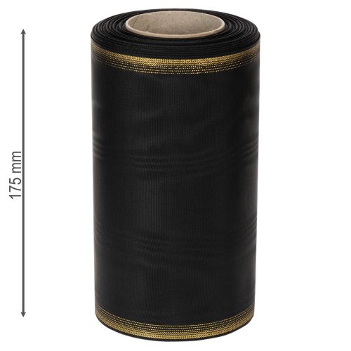 kohteita Elegantti moiré-seppelenauha, 175 mm musta helmiäisreunalla ja taftikudoksella, koristenauha hautajaiskukkakauppoihin, rusettinauha, 25 m