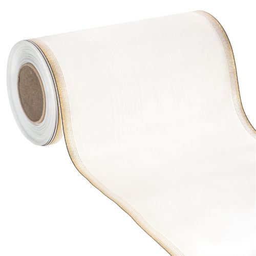 Elegantti moiré-seppelenauha, 200 mm valkoinen kultahelmireunuksella ja erikoisviimeistelyllä, 25 m - Täydellinen koristeluun ja juhliin