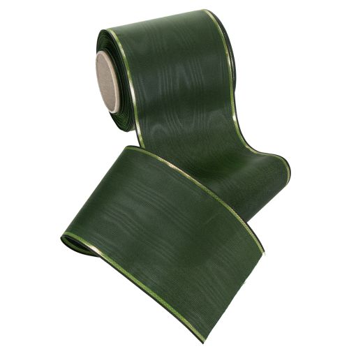 kohteita Elegantti vihreä moaré-kuvioinen seppelenauha kultareunalla, 100 mm x 25 m, hautajaiskukkakauppoihin ja koristeluun