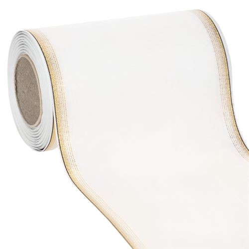 Elegantti moaré-seppelenauha kultareunalla, hääkoristeisiin, surunauha, valkoinen 150 mm x 25 m ostaa | Floristik24.fi