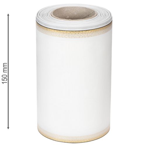 kohteita Elegantti moaré-seppelenauha kultareunalla, hääkoristeisiin, surunauha, valkoinen 150 mm x 25 m