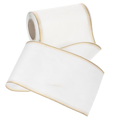 kohteita Elegantti moaré-seppelenauha kultareunalla, hääkoristeisiin, surunauha, valkoinen 150 mm x 25 m