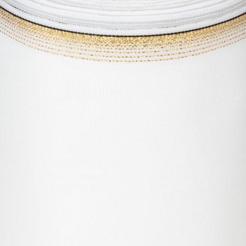 Elegantti moaré-seppelenauha kultareunalla, hääkoristeisiin, surunauha, valkoinen 150 mm x 25 m | Floristik24.fi