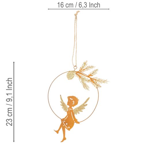 Enkelikoristerengas, metallia, ruosteenvärinen viimeistely, joulukoriste, 23,5 x 16,5 cm, 3 kpl | Floristik24.fi