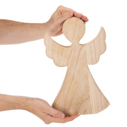 Puinen enkelihahmo, vaaleasta luonnonpuusta, joulukoriste, 30 cm | Floristik24.fi