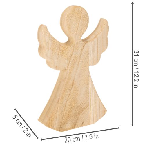 Puinen enkelihahmo, vaaleasta luonnonpuusta, joulukoriste, 30 cm | Floristik24.fi