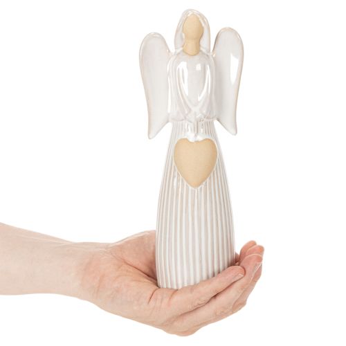 Enkelihahmo sydänkoristeella, kermanvalkoinen, 23 cm | Floristik24.fi