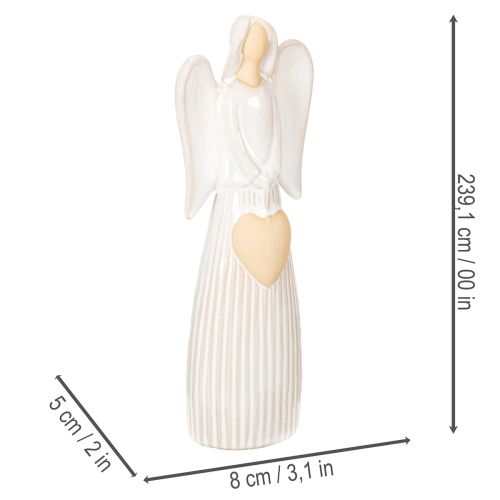 Enkelihahmo sydänkoristeella, kermanvalkoinen, 23 cm | Floristik24.fi