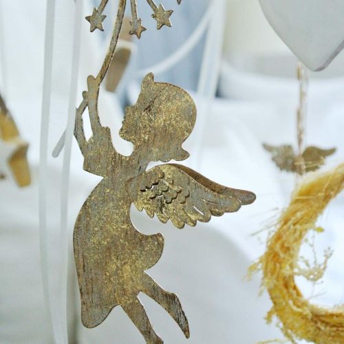 kohteita Enkeli voikukkalla, joulukoristeet, koristeriipus, metallikoristeet kultainen antiikki look H16/15cm 4kpl