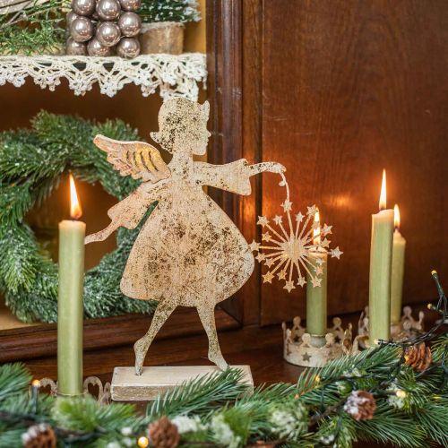 kohteita Enkeli voikukan kanssa, Metalli Deco jouluksi, koristeellinen hahmo Adventti Kultainen antiikkilook H27,5cm