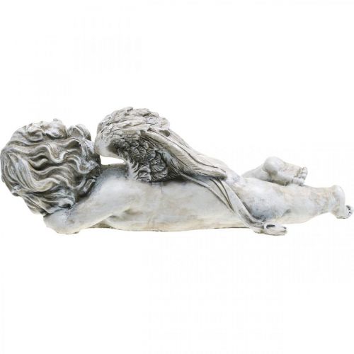 Floristik24 Hautakoriste enkeli nukkuva hauta enkeli harmaa polyresiini 39×14x13cm