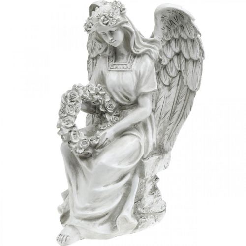 Hauta enkeli seppeleellä Istuu nainen enkeli H32cm