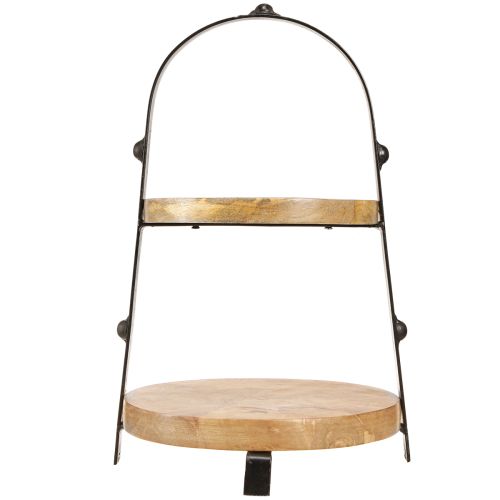 kohteita Kakkuteline puinen metalli luonnonmusta 2-kerroksinen Ø25,5cm K38cm