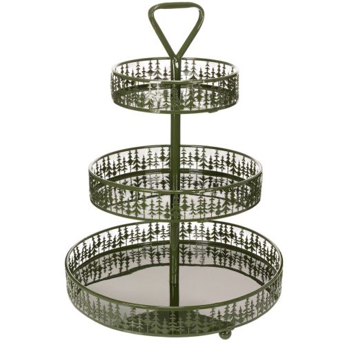 Metallinen kerrostettu tarjoilualusta, vihreä, kolmikerroksinen, kuusenkoristeinen, pyöreä, 49 cm ostaa | Floristik24.fi